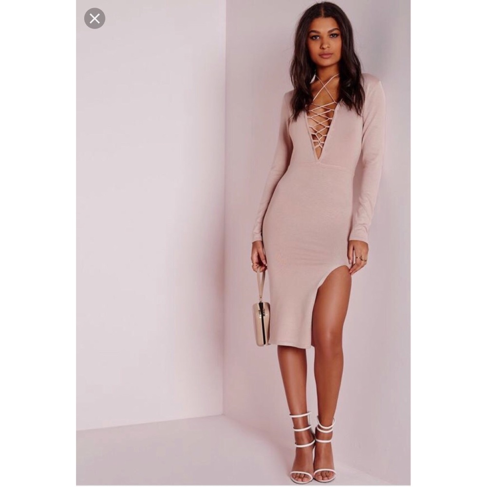 Missguided Pink Lace Up Knitted Sweater Dress